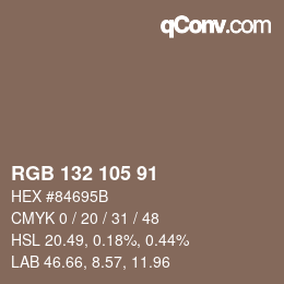 Color code: RGB 132 105 91 | qconv.com