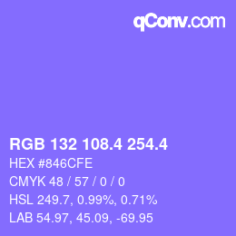 カラーコード: RGB 132 108.4 254.4 | qconv.com