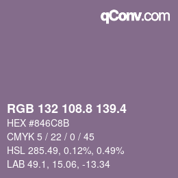 カラーコード: RGB 132 108.8 139.4 | qconv.com