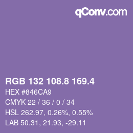 カラーコード: RGB 132 108.8 169.4 | qconv.com