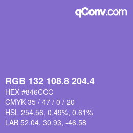 カラーコード: RGB 132 108.8 204.4 | qconv.com
