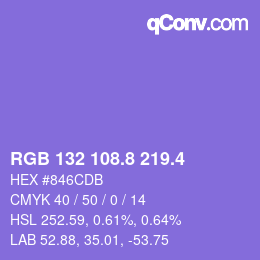 カラーコード: RGB 132 108.8 219.4 | qconv.com