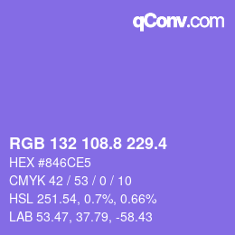 カラーコード: RGB 132 108.8 229.4 | qconv.com