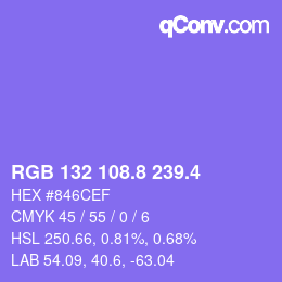 カラーコード: RGB 132 108.8 239.4 | qconv.com