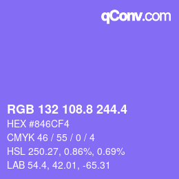 カラーコード: RGB 132 108.8 244.4 | qconv.com