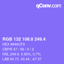 カラーコード: RGB 132 108.8 249.4 | qconv.com