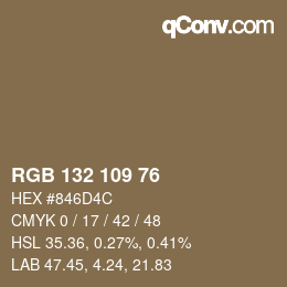 Color code: RGB 132 109 76 | qconv.com