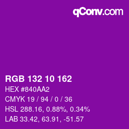 Color code: RGB 132 10 162 | qconv.com