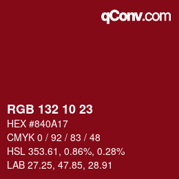 カラーコード: RGB 132 10 23 | qconv.com