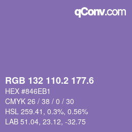 カラーコード: RGB 132 110.2 177.6 | qconv.com