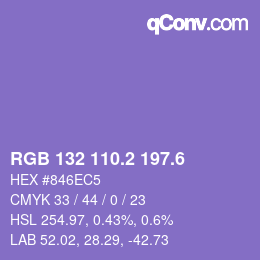 カラーコード: RGB 132 110.2 197.6 | qconv.com