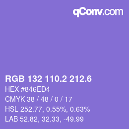 カラーコード: RGB 132 110.2 212.6 | qconv.com