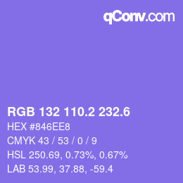 カラーコード: RGB 132 110.2 232.6 | qconv.com