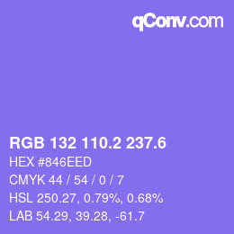 カラーコード: RGB 132 110.2 237.6 | qconv.com