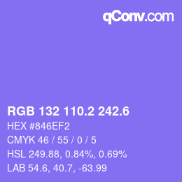カラーコード: RGB 132 110.2 242.6 | qconv.com