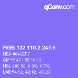 カラーコード: RGB 132 110.2 247.6 | qconv.com