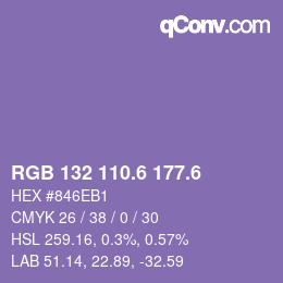 カラーコード: RGB 132 110.6 177.6 | qconv.com