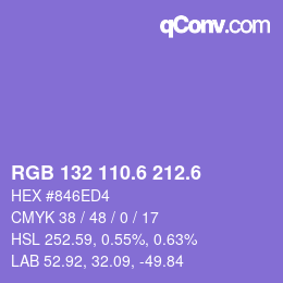 カラーコード: RGB 132 110.6 212.6 | qconv.com