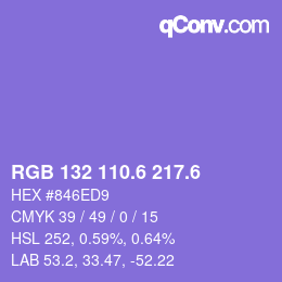 カラーコード: RGB 132 110.6 217.6 | qconv.com