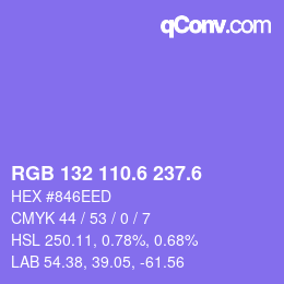 カラーコード: RGB 132 110.6 237.6 | qconv.com