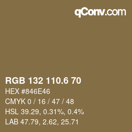 カラーコード: RGB 132 110.6 70 | qconv.com