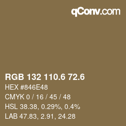 カラーコード: RGB 132 110.6 72.6 | qconv.com