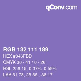 カラーコード: RGB 132 111 189 | qconv.com