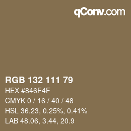 Color code: RGB 132 111 79 | qconv.com