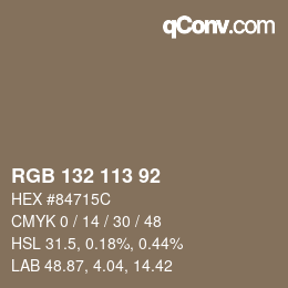 カラーコード: RGB 132 113 92 | qconv.com