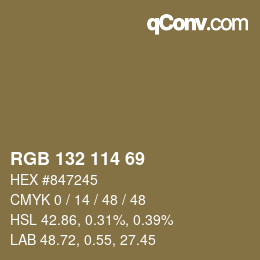 Color code: RGB 132 114 69 | qconv.com