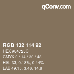 Color code: RGB 132 114 92 | qconv.com
