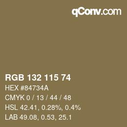 颜色代码: RGB 132 115 74 | qconv.com