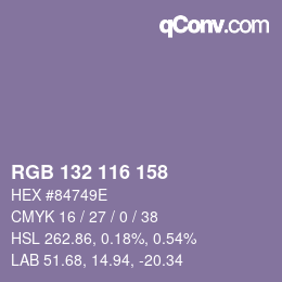カラーコード: RGB 132 116 158 | qconv.com