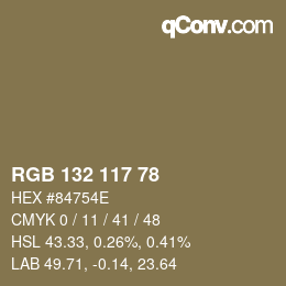 カラーコード: RGB 132 117 78 | qconv.com
