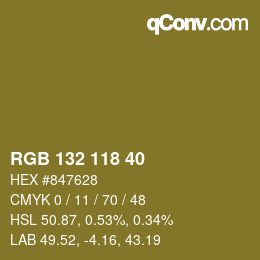 Color code: RGB 132 118 40 | qconv.com