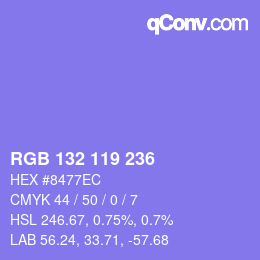 カラーコード: RGB 132 119 236 | qconv.com