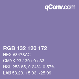 颜色代码: RGB 132 120 172 | qconv.com