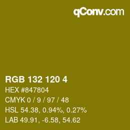 カラーコード: RGB 132 120 4 | qconv.com