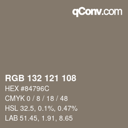 Farbcode: RGB 132 121 108 | qconv.com