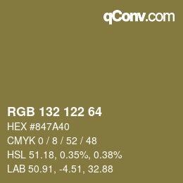 Color code: RGB 132 122 64 | qconv.com