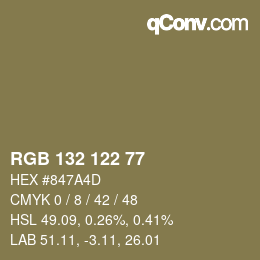 Farbcode: RGB 132 122 77 | qconv.com