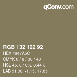 カラーコード: RGB 132 122 92 | qconv.com