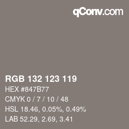 カラーコード: RGB 132 123 119 | qconv.com