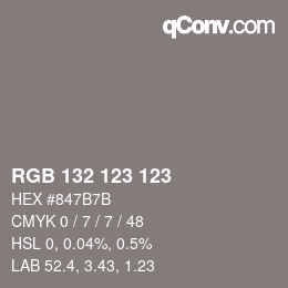 颜色代码: RGB 132 123 123 | qconv.com