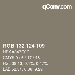 Farbcode: RGB 132 124 109 | qconv.com