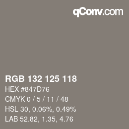 カラーコード: RGB 132 125 118 | qconv.com