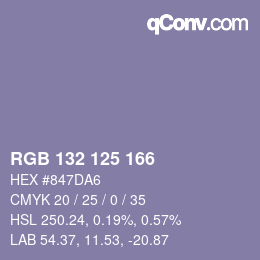 Código de color: RGB 132 125 166 | qconv.com