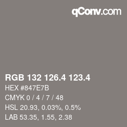 カラーコード: RGB 132 126.4 123.4 | qconv.com