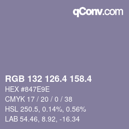 カラーコード: RGB 132 126.4 158.4 | qconv.com