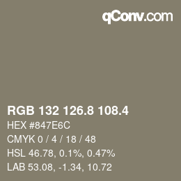 カラーコード: RGB 132 126.8 108.4 | qconv.com